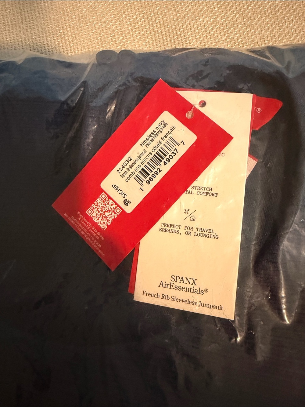 NWT - SPANX AirEssentials French Rib Sleeveless Jumpsuit – Navy – Small Petite - Picture 9 of 11